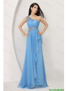 News Arrivals Beaded Baby Blue Prom Dresses with One Shoulder