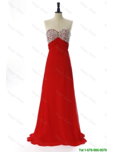 Pretty Exquisite 2016 Winter Beading Red Prom Dresses with Sweep Train