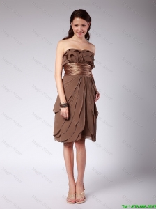 Elegant Ruffles and Belt Short Prom Dresses in Brown for 2016