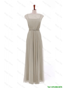 Pretty Simple Bateau Grey Long Prom Dresses with Beading and Sashes