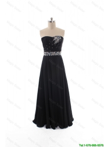 Cheap Simple Empire Strapless Beaded Prom Dresses in Black