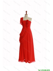 Pretty Beautiful One Shoulder Red Prom Dresses with Hand Made Flowers