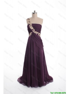 Pretty Brand New Appliques Sweep Train Purple Prom Dresses with One Shoulder