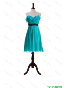 Cheap New Style Ruffles and Belt Short Prom Dresses in Turquoise