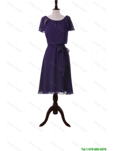 Perfect Simple Short Purple Prom Dresses with Sashes and Ruffles