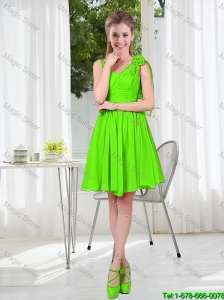 A Line Hand Made Flowers Bridesmaid Dresses in Spring Green