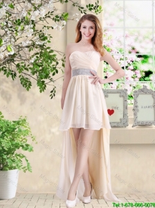 Affordable High Low Sweetheart Bridesmaid Dresses in Champagne