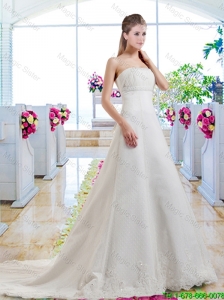 Beautiful A Line Strapless Bridal Dresses with Appliques
