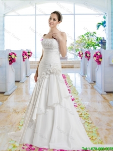 Cheap Hand Made Flowers Bridal Dresses with Appliques