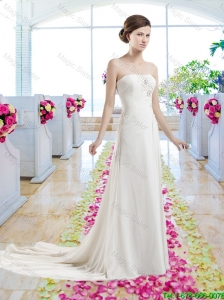 Cheap Strapless Court Train Wedding Dresses with Beading