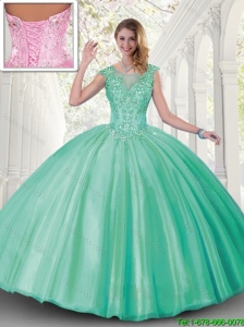 Discount Ball Gown Scoop Sweet 16 Dresses with Cap Sleeves