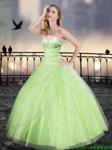 Perfect Spring Ball Gown Beading Sweet 16 Dresses in Yellow Green