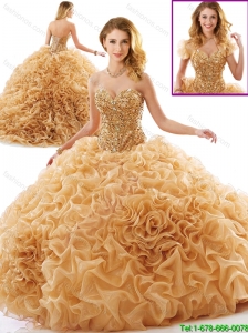 Gorgeous Beading and Ruffles Quinceanera Dresses with Chapel Train for Winter