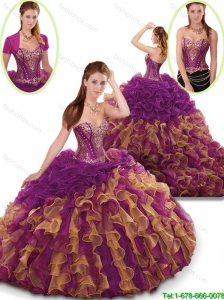 Spring Perfect Ruffles and Beading Sweet 16 Dresses in Multi Color