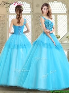 Beautiful One Shoulder Quinceanera Dresses with Lace and Appliques