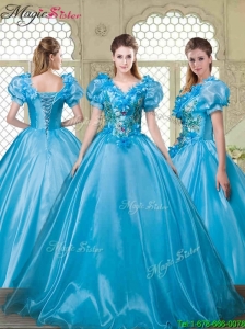 Gorgeous Appliques and Beading Quinceanera Dresses with V Neck