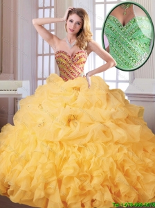 Hot Sale Winter Beading and Ruffles Quinceanera Dresses in Gold