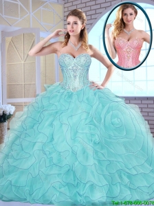 Latest Beading and Ruffles Quinceanera Dresses in Aqua Blue for 2016