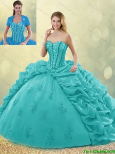 Winter Fashionable Brush Train Pick Ups and Beading Quinceanera Gowns