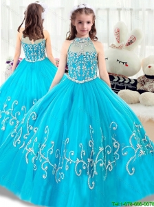 2015 winter Cheap Beading Little Girl Pageant Dresses  with High Neck