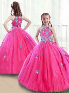 2015 Winter Classical High Neck Beading New Style Little Girl Pageant Dresses  with Appliques