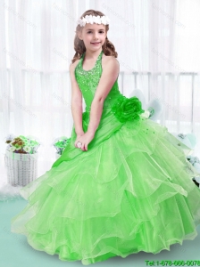 2016 Perfect Halter Top Little Girl Pageant Dresses with Hand Made Flowers
