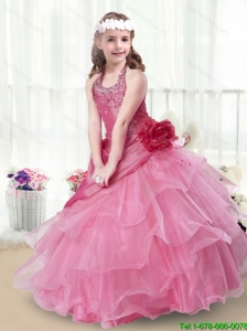 2016 Elegant Halter Top New Style Little Girl Pageant Dresses with Beading and Ruffles