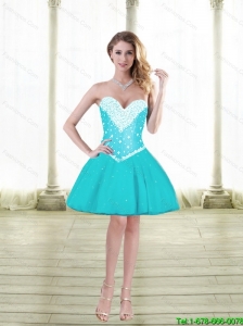 Cute Ball Gown Sweetheart Prom Dresses with Beading in Aqua Blue