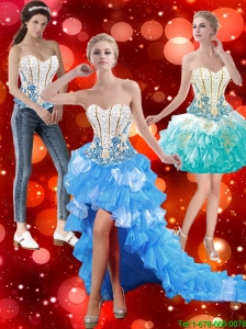 Gorgeous High Low Sweetheart Detachable Prom Dresses with Beading in Multi Color