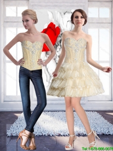 Natural Champagne Detachable Prom Dress with Beading and Ruffled Layers