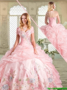 2016 Spring Pretty Floor Length Sweet 16 Dresses with Appliques and Pick Ups