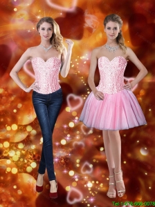 Elegant Sweetheart Short Detachable Prom Dresses with Beading in Pink