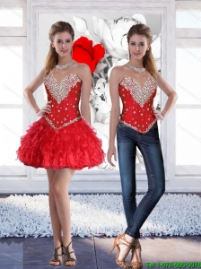 Red Short Sweetheart Pretty Detachable Prom Dresses with Beading for 2016