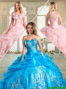 Pretty Floor Length Sweet 16 Gowns with Appliques and Pick Ups