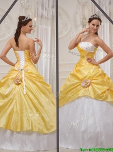 Cute 2016 Yellow Strapless Quinceanera Gowns with Beading