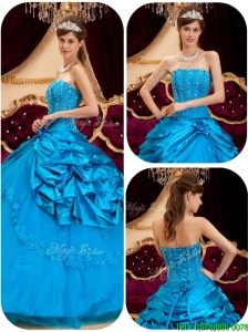 2016 PrettyPerfect Teal Quinceanera Gowns with Appliques and Beading