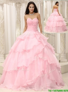 Pretty Baby Pink Quinceanera Gowns with Beading and Ruffles