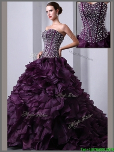 Clearance  A Line Brush Train Beading and Ruffles Quinceanea Dresses