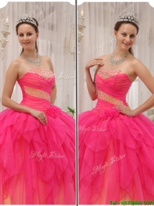 Discount Beading Strapless Quinceanera Dresses in Hot Pink