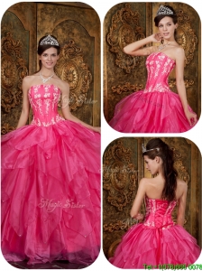 Discount Hot Pink Quinceanera Dresses  with Appliques and Ruffles