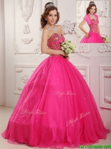 Best Selling A Line Floor Length  Sweet 16 Dresses  in Hot Pink