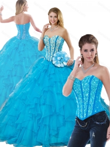 Beautiful Beading Detachable Quinceanera Dresses in Aqua Blue