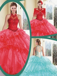 Cheap Appliques and Ruffles Quinceanera Gowns with Halter Top