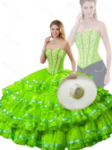 2016 Hot Sale Spring Green Detachable Quinceanera Dresses with Beading and Ruffled Layers