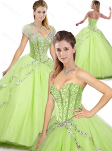 2016 Spring Beautiful Sweetheart Beading Quinceanera Dresses in Yellow Green