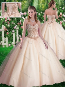 Cute Ball Gowns Sweetheart Appliques Champagne Sweet 16 Dresses