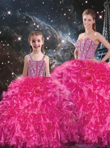 Luxurious Beading Princesita with Quinceanera Dresses in Hot Pink