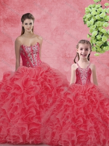 Wonderful Ball Gown Sweetheart BeadingPrincesita with Quinceanera Dresses in Coral Red