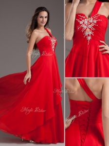 Cheap Empire One Shoulder Red Celebrity Dresses with Beading