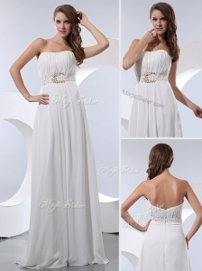 Discount Empire Strapless Beading Celebrity Dresses in White